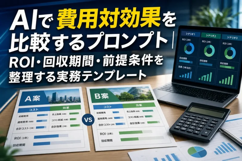 複数案の費用と便益を比較する分析画面と計算機。