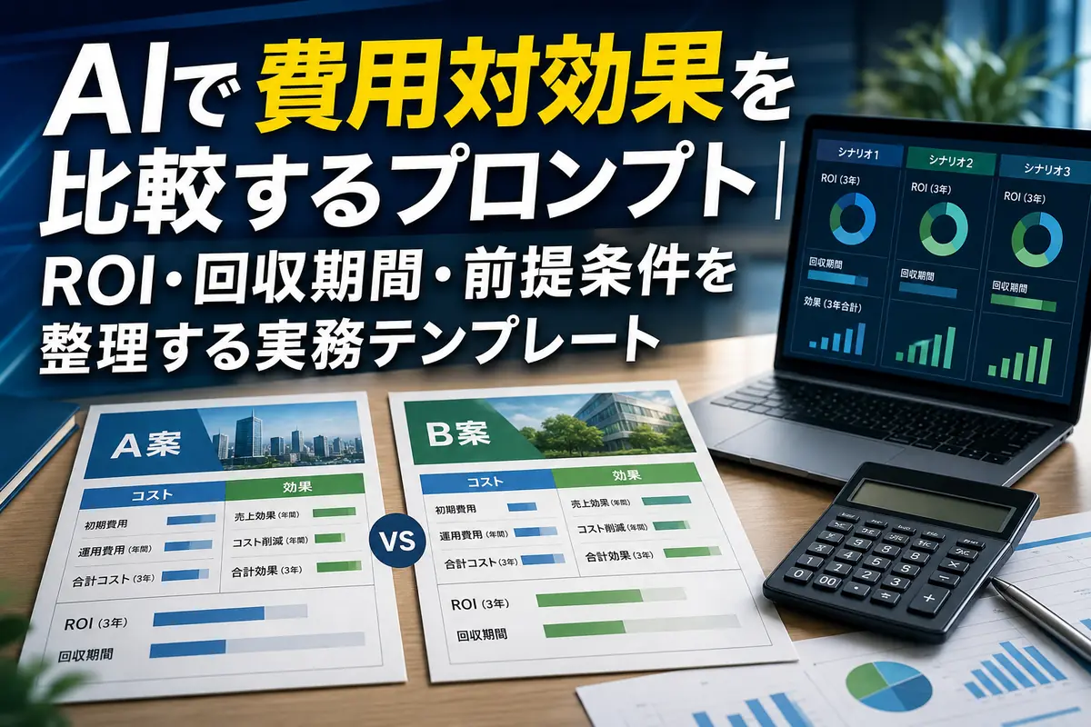 複数案の費用と便益を比較する分析画面と計算機。