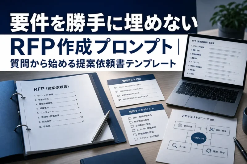 RFPの要件と確認事項を整理しているビジネスデスク。