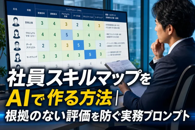 社員のスキルと判定根拠を一覧化したマップを確認する場面。