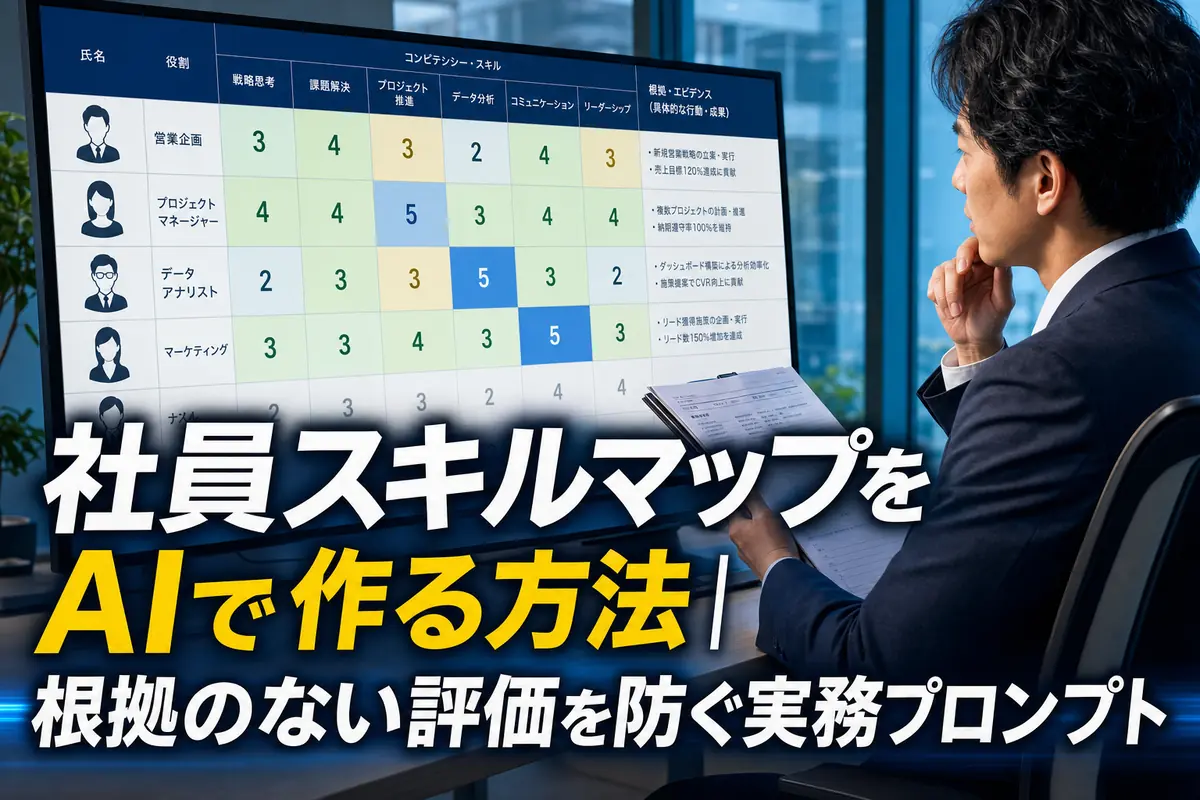社員のスキルと判定根拠を一覧化したマップを確認する場面。