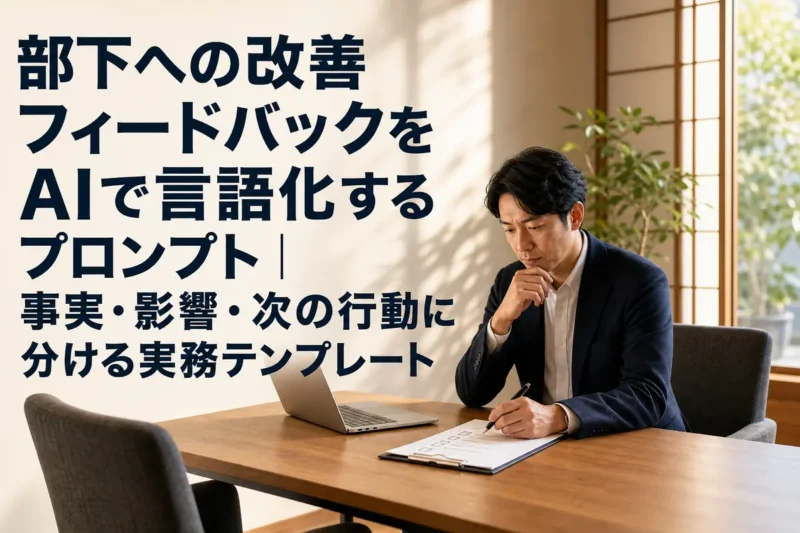 落ち着いた会議室で1on1の準備をする管理職。