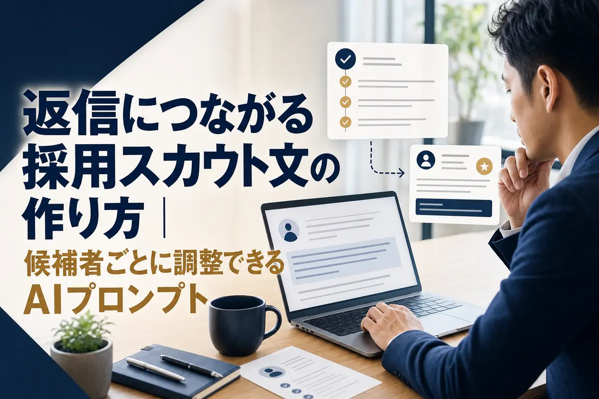 候補者の経歴を確認しながら採用スカウト文を作成する採用担当者。