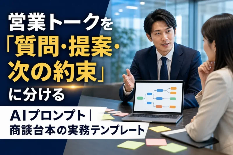 営業担当者と顧客が会話形式の商談台本を確認している様子。