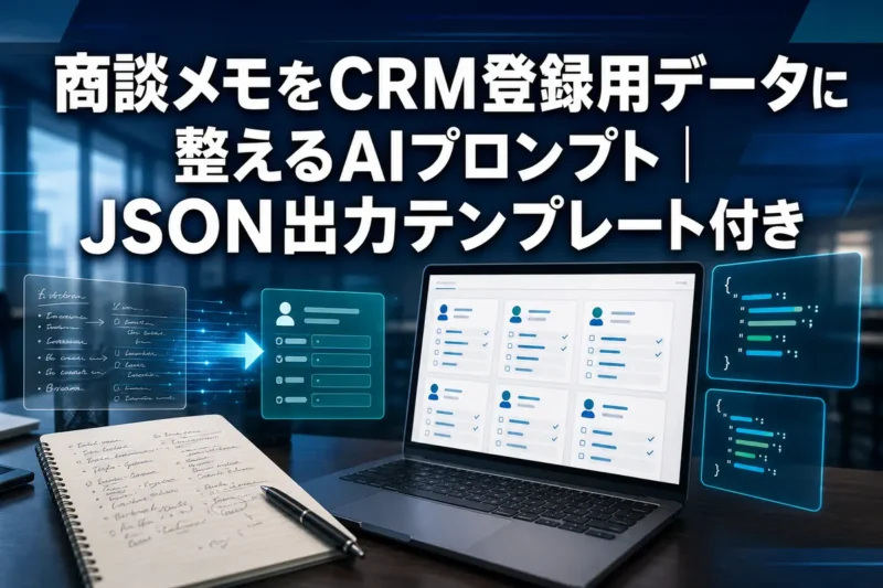 商談メモが整理されたCRMデータへ変換される様子。