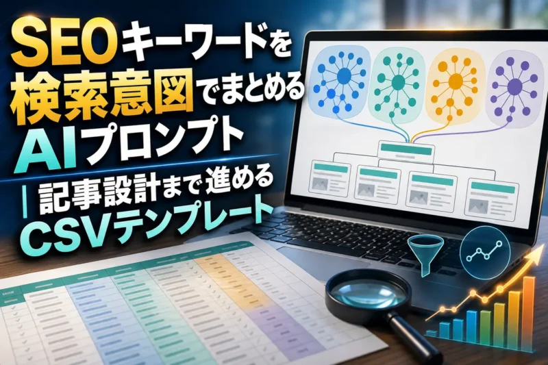 SEOキーワードのグループと記事構造を整理する作業画面のイメージ。