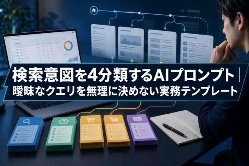 検索クエリを4種類の意図に整理する分析画面のイメージ。