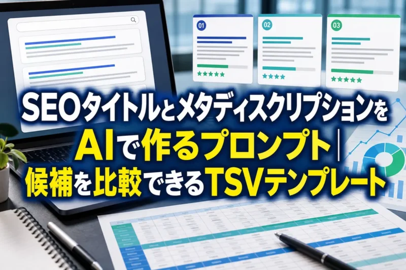 SEOタイトル候補と説明文を比較する編集作業画面。