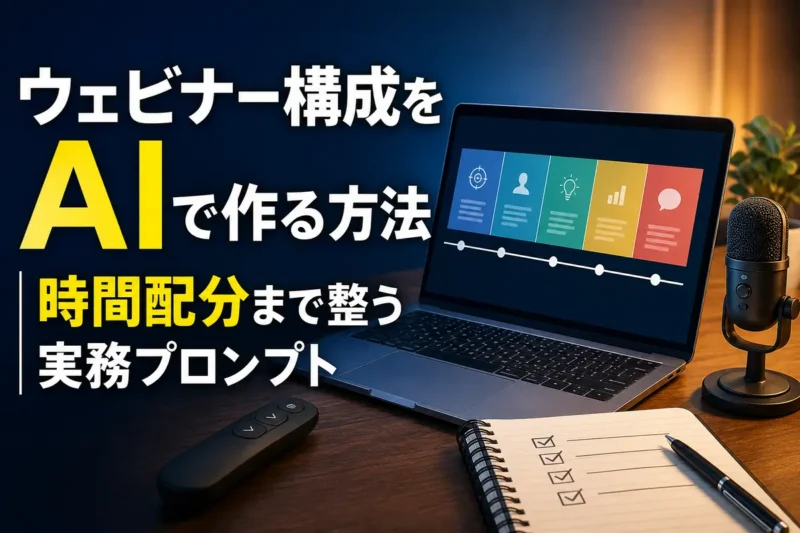 ウェビナーの進行表をパソコンで設計しているデスク。