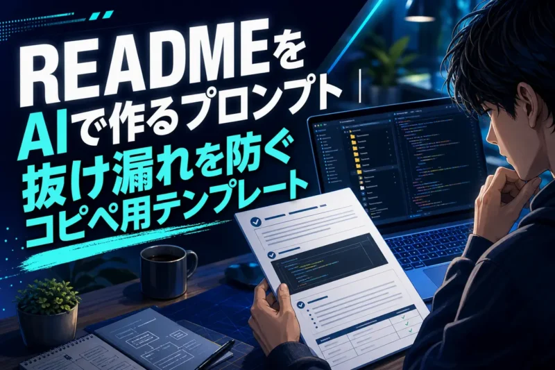 開発者がコードリポジトリと整理されたREADMEを確認している様子。