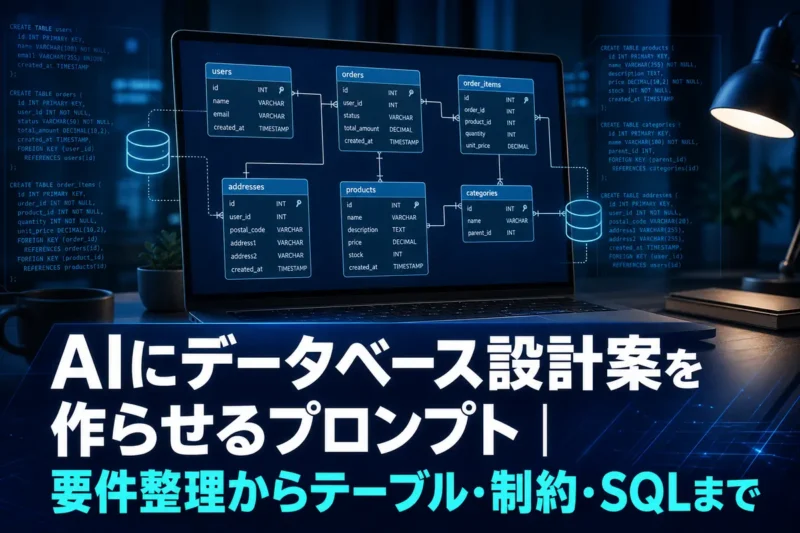 データベースのテーブル関係図と設計画面を表示した作業環境。