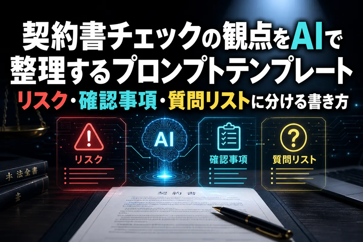 契約書チェックの観点をAIで整理するプロンプトテンプレート　リスク・確認事項・質問リストに分ける書き方